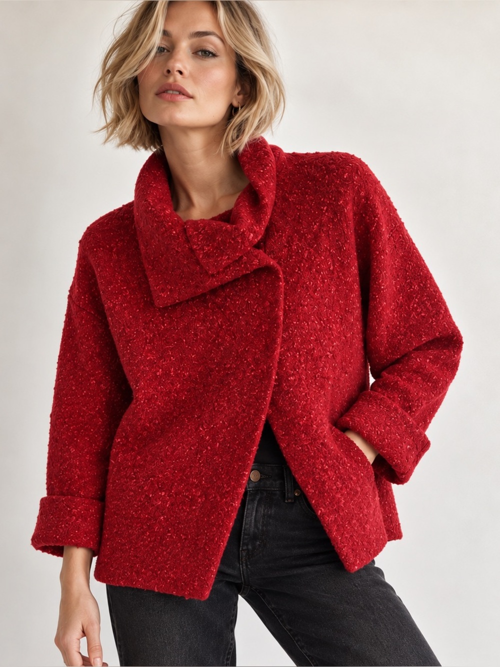 Eileen Fisher Red Alpaca Wool Button Cardigan Jacket Women Lg